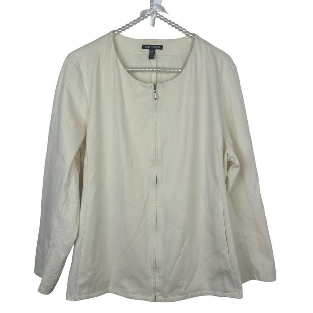 EILEEN FISHER Top XL Organic cotton jacket Ponte Full Zip Long Sleeve cream